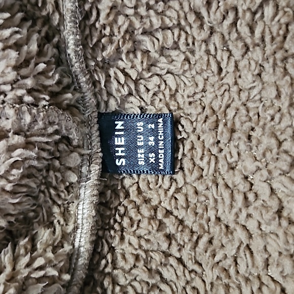 SHEIN Sherpa Long Sleeve Half Zip Teddy Hoodie w Kangaroo Pouch Brown Black XS - Picture 12 of 12